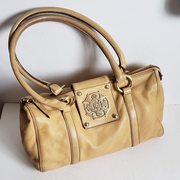 Leather KATE LANDRY Handbag Logo Metal detail Straw Yellow - Picture 9 of 16
